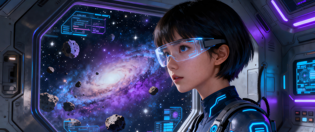 赛博朋克风4K高清,短发美女女孩置身科幻星空太空舱的3440x1440带鱼屏壁纸下载 赛博朋克风4K高清,短发美女女孩置身科幻星空太空舱的3440x1440带鱼屏壁纸下载