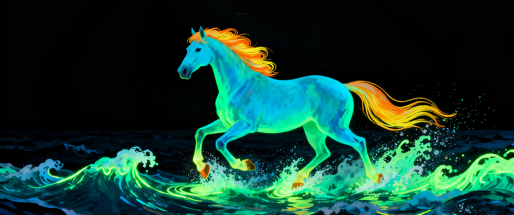 荧光色夜马海边驰骋 3440x1440超清带鱼屏壁纸下载 荧光色夜马海边驰骋 3440x1440超清带鱼屏壁纸下载