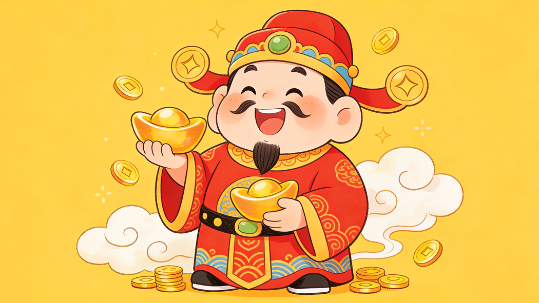 超萌财神携元宝 4K高清3840x2160电脑壁纸免费下载