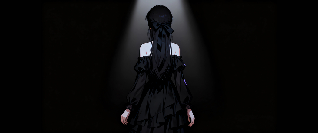 4K高清暗色系光影下蒙眼美女背影带鱼屏动漫壁纸3440x1440下载