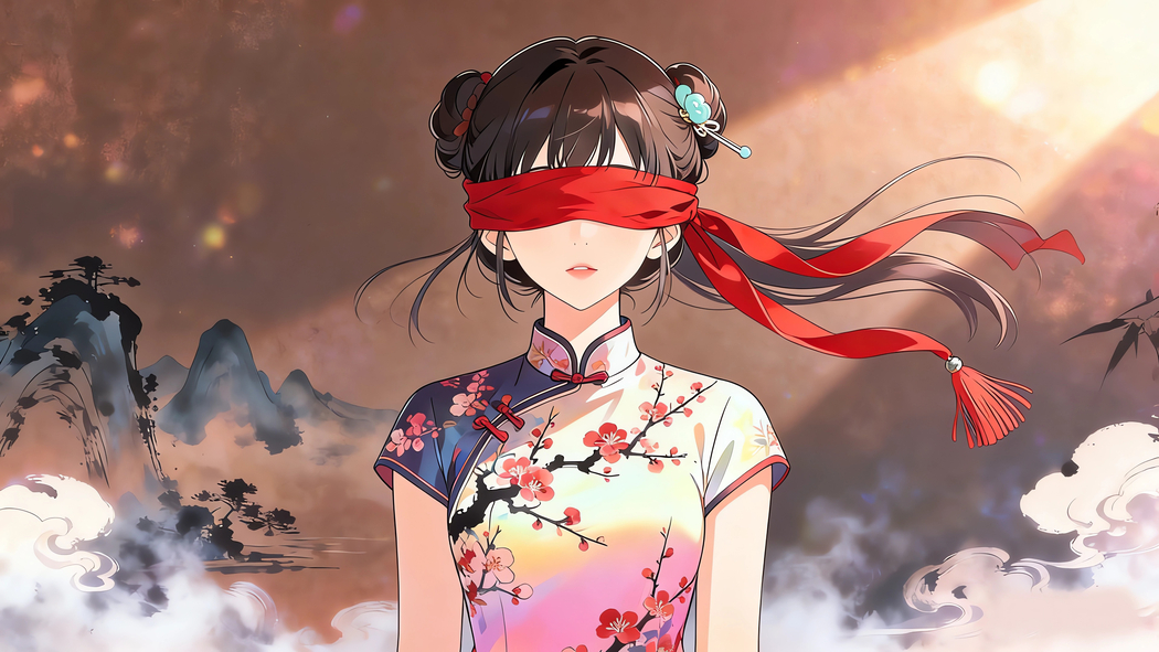 4K高清国风动漫壁纸,蒙眼旗袍美女配红色彩带光影(3840x2160下载) 4K高清国风动漫壁纸,蒙眼旗袍美女配红色彩带光影(3840x2160下载)