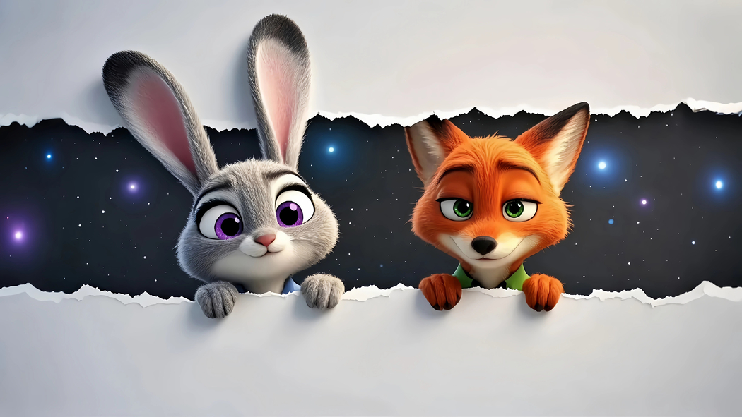 《疯狂动物城》朱迪与狐狸尼克，4K高清剧照壁纸3840x2160撕裂场景下载