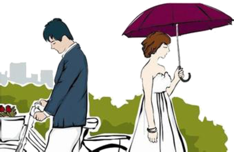 高清透明卡通情侣PNG素材，含漂浮花瓣设计元素下载