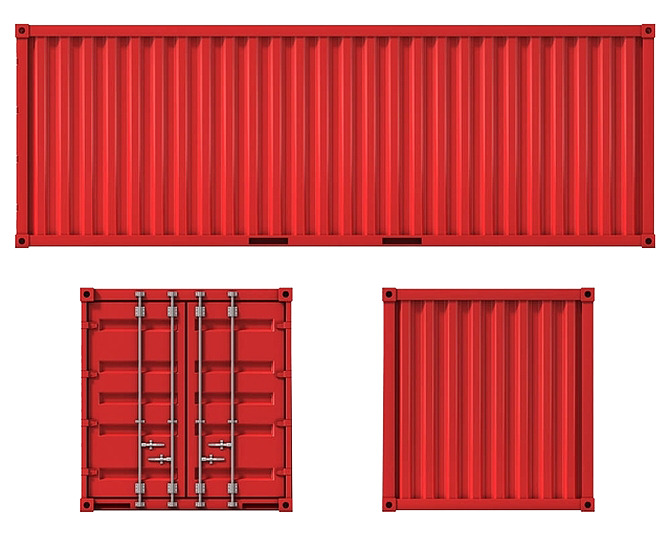 红色集装箱多角度高清透明PNG装饰素材与生活用品设计图下载