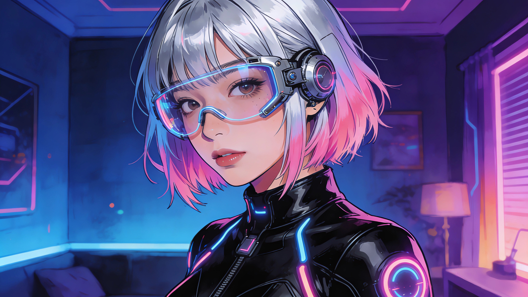4K高清赛博朋克风,短发戴眼镜女孩房间动漫壁纸3840x2160下载 4K高清赛博朋克风,短发戴眼镜女孩房间动漫壁纸3840x2160下载