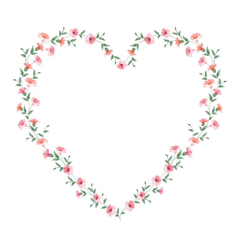 高清透明手绘粉嫩心形花朵装饰边框PNG设计素材下载