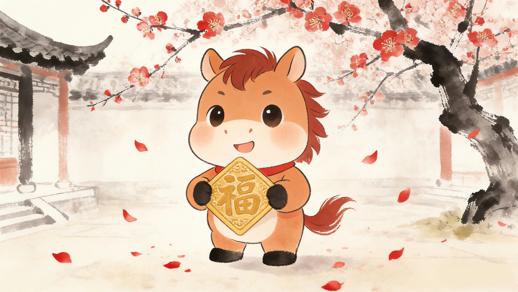 2026可爱马宝宝主题,福字梅花水墨画4K高清壁纸3840x2160下载 2026可爱马宝宝主题,福字梅花水墨画4K高清壁纸3840x2160下载