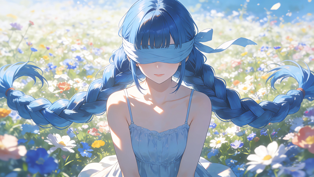 蒙眼麻花辫少女置身花海 4K超清动漫壁纸3840x2160下载 蒙眼麻花辫少女置身花海 4K超清动漫壁纸3840x2160下载