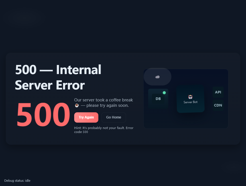 网页提示弹出动画效果500错误模板