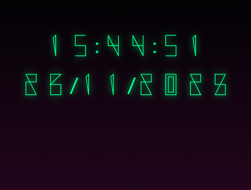 CSS3实例,绿色科幻风数字时钟素材(线条字体设计) CSS3实例,绿色科幻风数字时钟素材(线条字体设计)