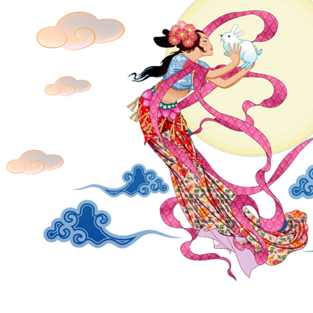 嫦娥玉兔中秋节高清PNG透明及PSD设计素材免费下载