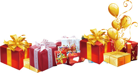 红色礼物盒金色气球高清PNG透明节日元素素材免费下载
