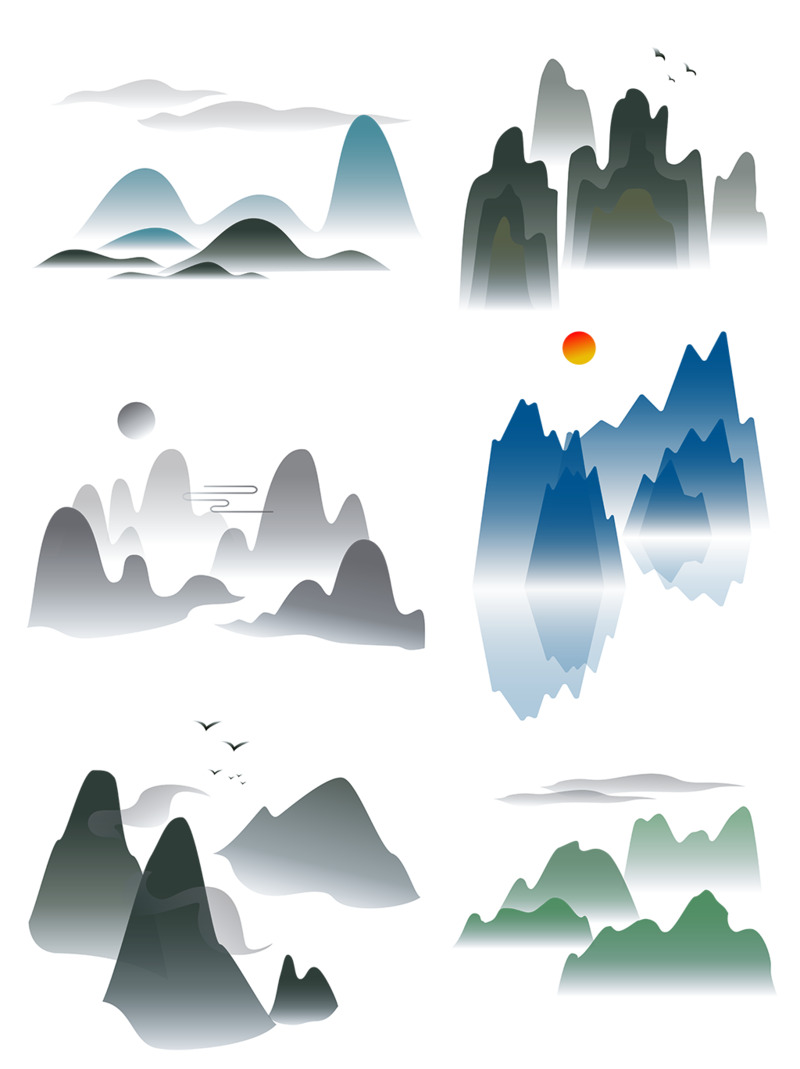 水墨山水矢量PNG高清透明中国风装饰元素设计素材免费下载