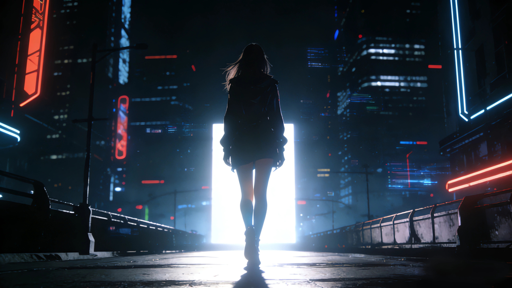 暗黑风格女孩背影门光影4K动漫高清壁纸3840x2160免费下载