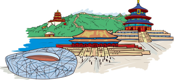 高清手绘卡通国庆节建筑物PNG透明设计素材免费下载