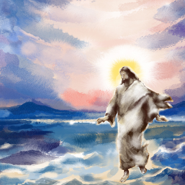 水上行走人物油画高清PNG透明背景设计素材免费下载