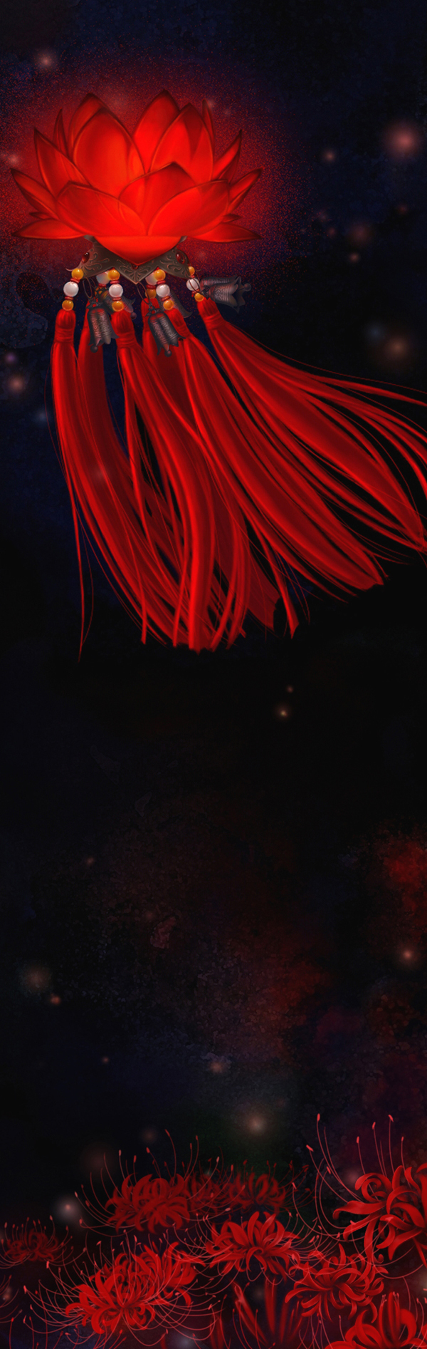 红色中国风荷花吊坠高清PNG透明背景H5设计素材免费下载