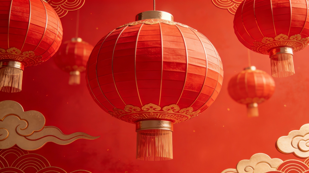红色背景5460x3070灯笼高清5k 4K壁纸免费下载