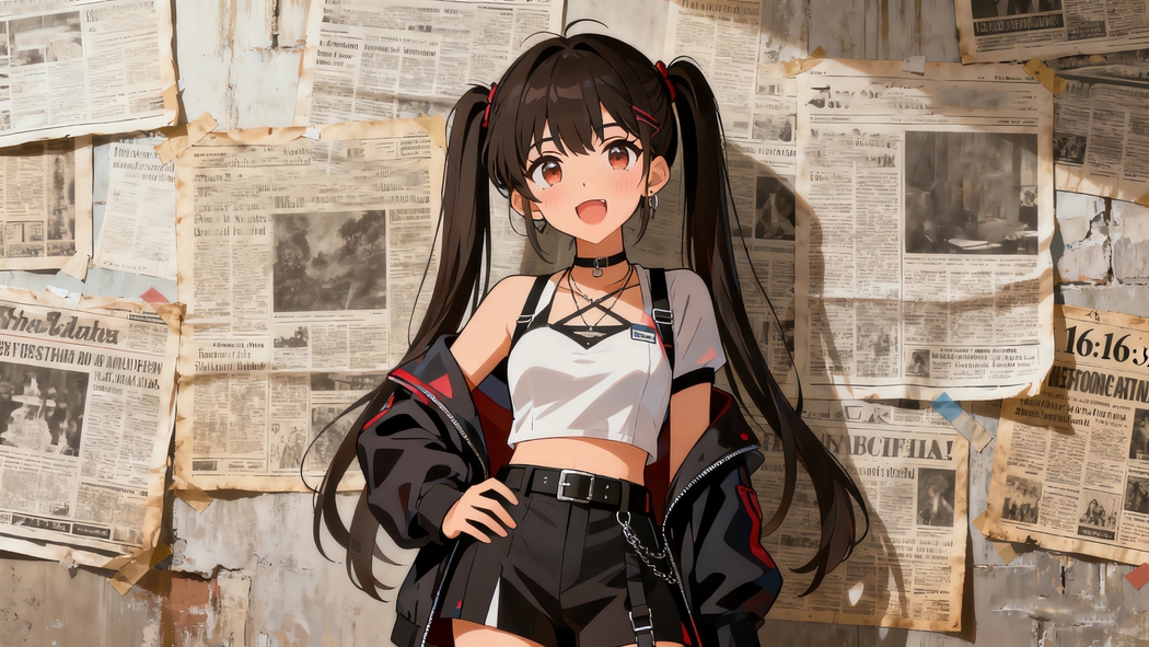 可爱双马尾辫女孩与报纸墙4K高清动漫壁纸3840x2160免费下载 可爱双马尾辫女孩与报纸墙4K高清动漫壁纸3840x2160免费下载