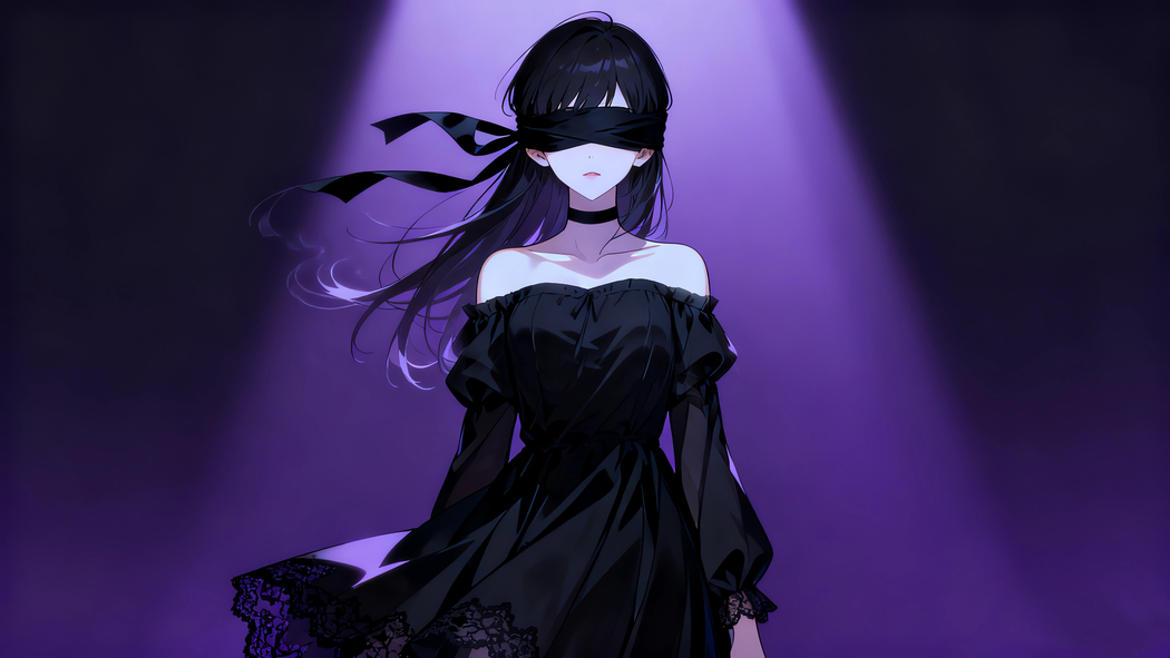 蒙眼动漫女孩黑色裙子紫色光影4K高清壁纸3840x2160免费下载
