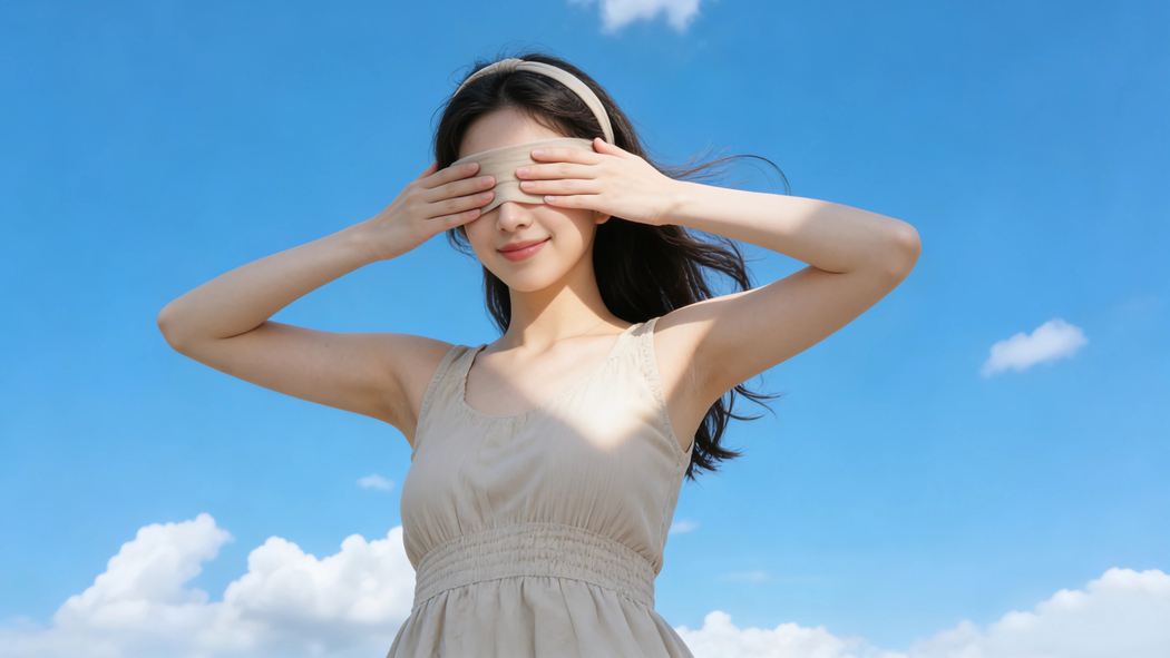 阳光美女双手蒙眼4K高清壁纸3840x2160免费下载