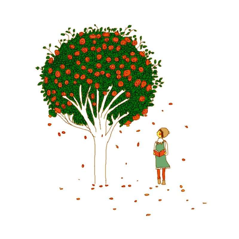 树下女孩高清PNG透明素材 花瓣漂浮元素设计图免费下载