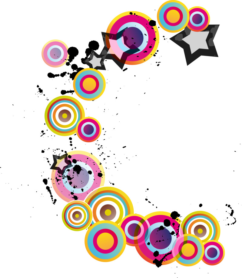 多彩圆形装饰图案与墨迹笔触设计素材高清PNG透明免费下载