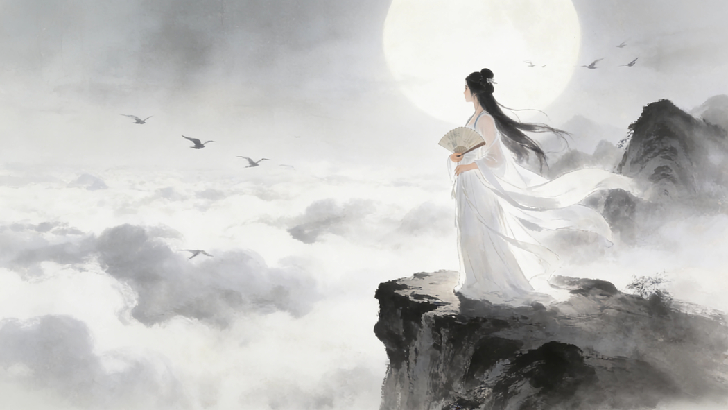 仙气美女长头发唯美古风高山云海4K动漫高清壁纸3840x2160免费下载