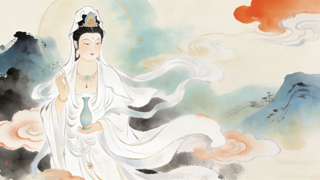 观音菩萨水墨风4K宗教高清电脑壁纸3840x2160免费下载