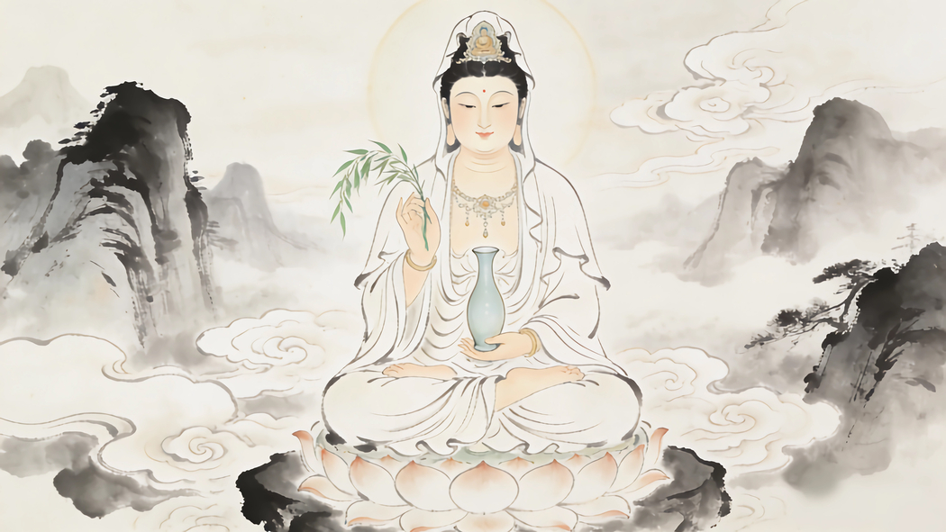 观音玉净瓶水墨风4K宗教高清壁纸3840x2160免费下载