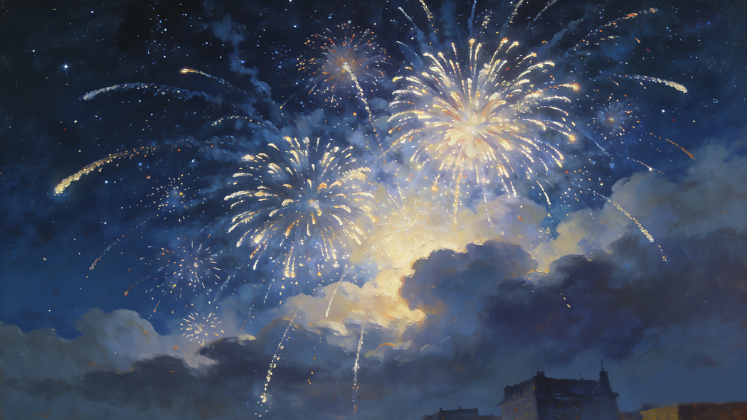 新年天空烟花云朵4K高清壁纸3840x2160免费下载 新年天空烟花云朵4K高清壁纸3840x2160免费下载