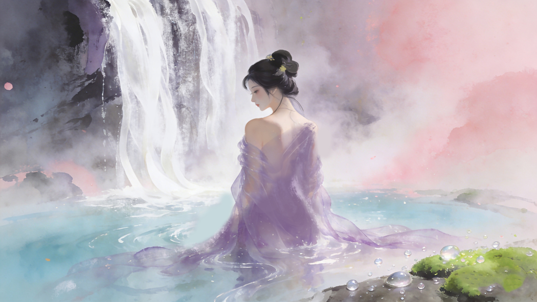 女孩背影唯美古风瀑布4K动漫高清壁纸3840x2160免费下载 女孩背影唯美古风瀑布4K动漫高清壁纸3840x2160免费下载