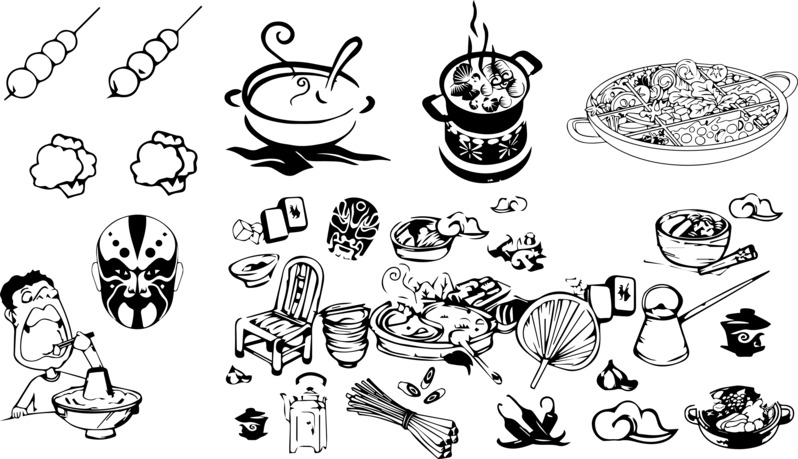 黑白火锅免扣高清PNG及AI格式装饰素材免费下载