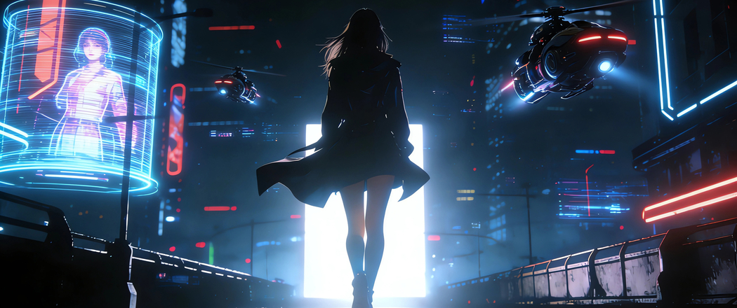 赛博朋克暗黑风女孩背影门光影3440x1440带鱼屏4K高清动漫壁纸免费下载