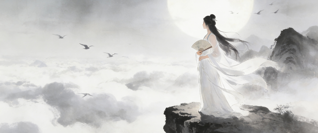 仙气美女长头发唯美古风高山云海3440x1440免费4K动漫高清壁纸