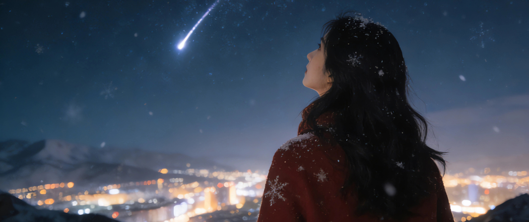 星空下女孩凝望流星 3440x1440带鱼屏4K高清美女壁纸免费下载