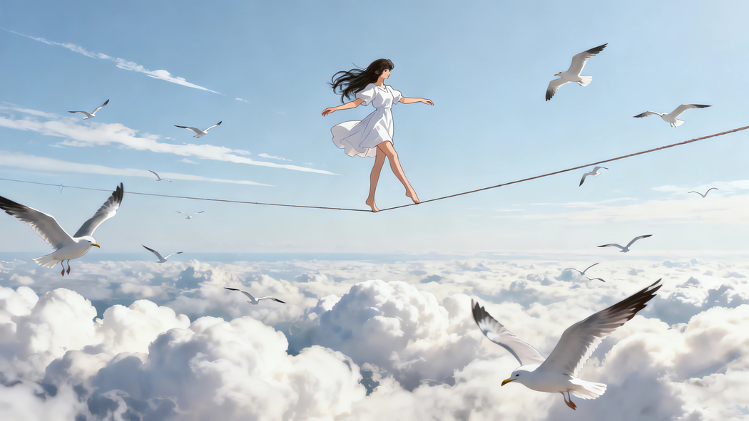 可爱白裙少女空中走钢丝 4K动漫高清壁纸3840x2160免费下载 可爱白裙少女空中走钢丝 4K动漫高清壁纸3840x2160免费下载