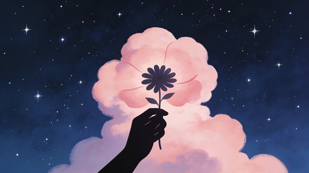 天空星星云朵手拿小花4K高清风景壁纸3840x2160免费下载