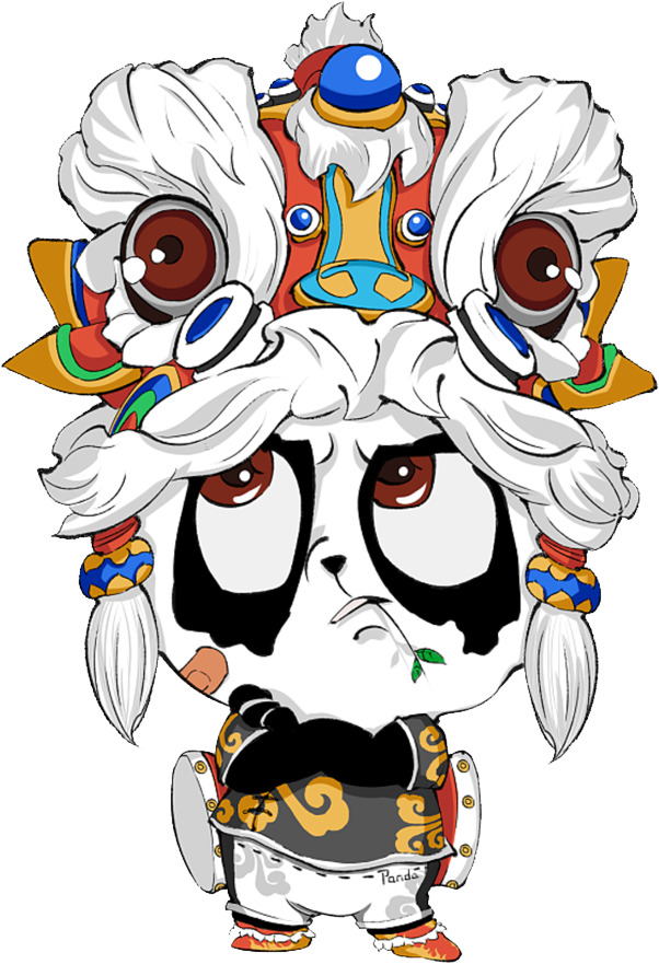 国潮手绘熊猫卡通元素高清PNG透明图片设计素材免费下载