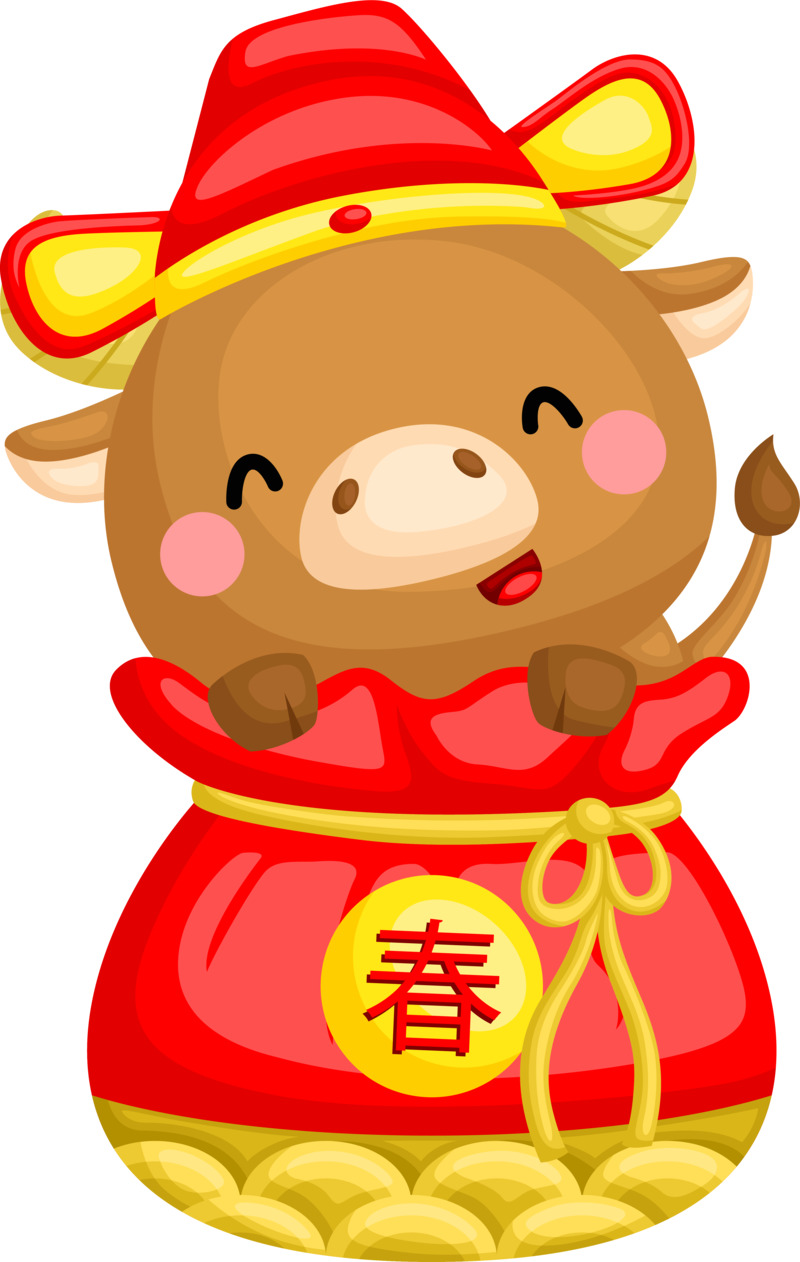 福袋财神牛牛高清PNG透明图 节日素材免费下载