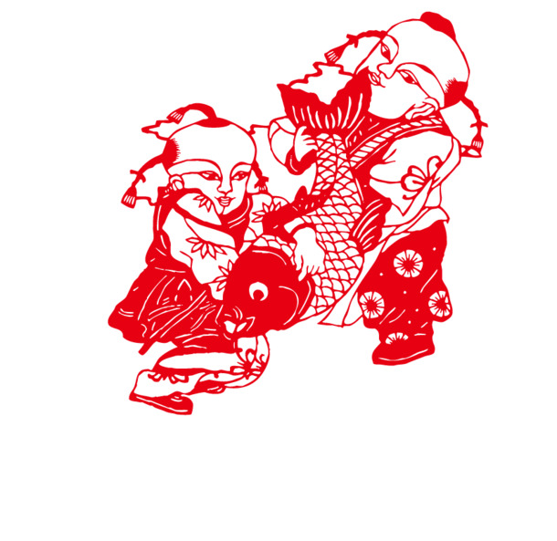 年年有鱼剪纸高清PNG透明图 元旦春节元宵节日设计素材免费下载