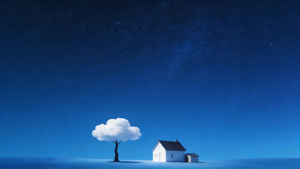 极简主义4K星空小树小房子干净风景高清壁纸3840x2160免费下载