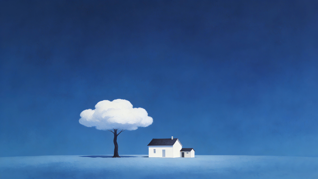 蓝色背景小树小房子简单风景4K高清壁纸3840x2160免费下载 蓝色背景小树小房子简单风景4K高清壁纸3840x2160免费下载