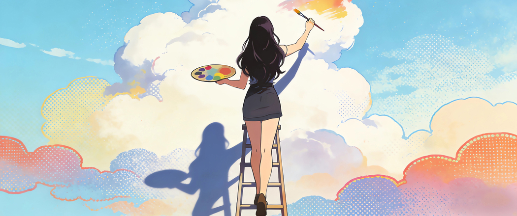 女孩背影画画主题4K动漫天空云3440x1440带鱼屏高清壁纸免费下载