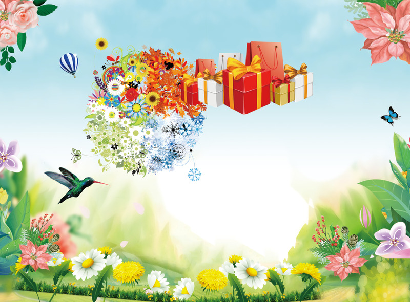 蓝天白云鸟礼物高清PNG透明背景设计素材免费下载