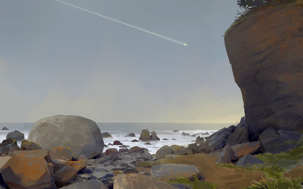 流星岩石大海宽屏高清PNG透明背景设计素材免费下载