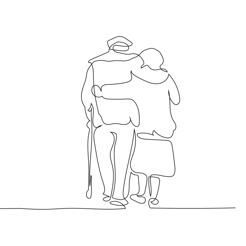 线条老人背影简笔画高清PNG透明免扣设计素材免费下载