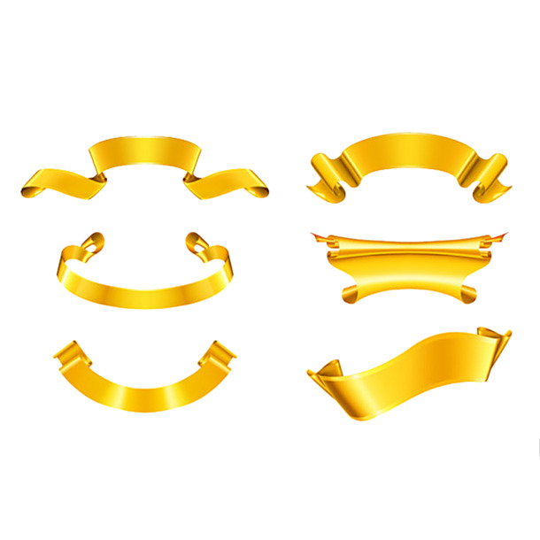 金色绶带高清PNG透明漂浮彩带设计素材免费下载