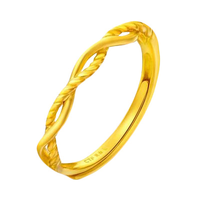 周大福扭绳黄金戒指高清PNG透明素材-漂浮彩带设计免费下载