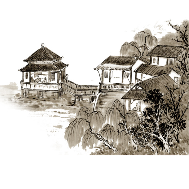 水乡中国风高清PNG透明装饰元素图片设计素材免费下载